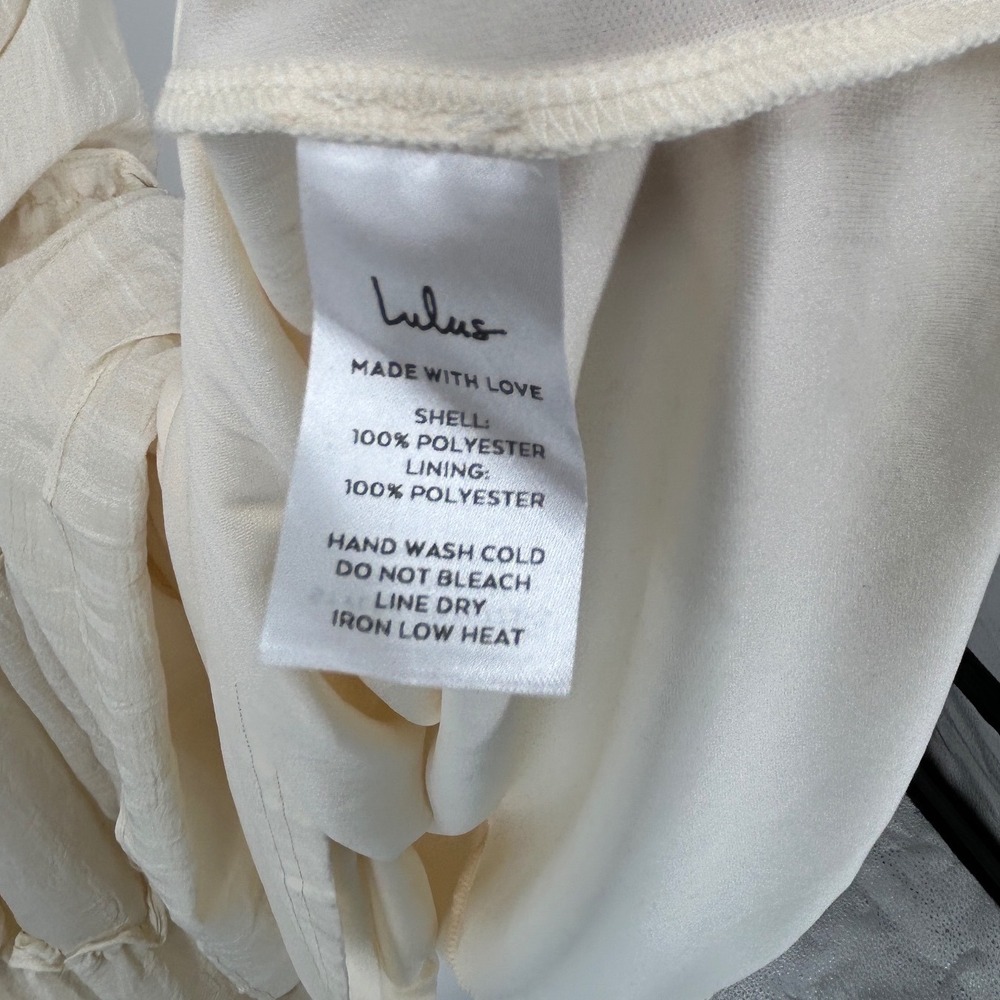 Lulus Cream Tiered Cutout Maxi Dress Smocked Back Tie Front Sleeveless Medium - Picture 5 of 7